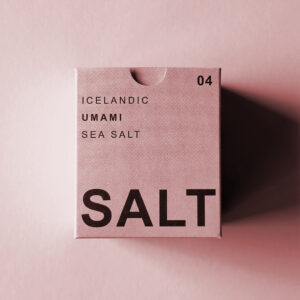 Umami Sea Salt - Chic pink packaging of UMAMI PINK SALT TYPE °04 MOEY, featuring bold ‘SALT’ text, showcasing premium Icelandic pink salt.